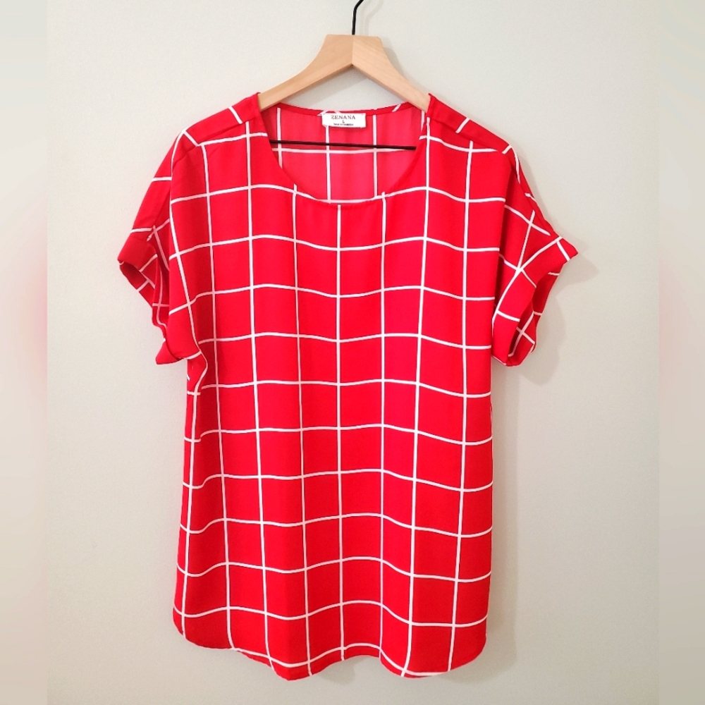 Zenana Red and White Block Blouse